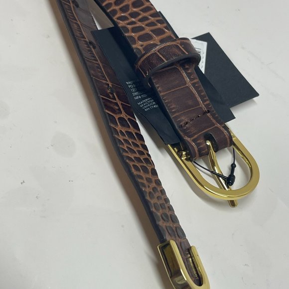 CLUB MONACO Belt! Skinny, Brown, Faux Snakeskin, with Gold Hardware Size Medium main image 5
